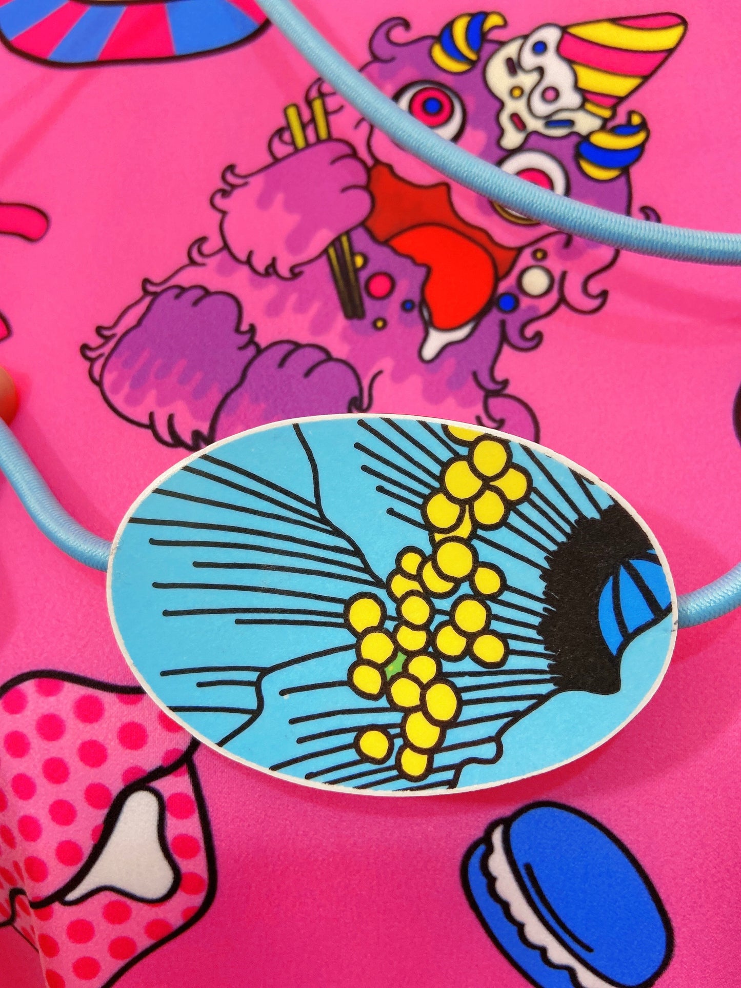 Tablewear elastic necklace  ~ Turquoise floral retro print