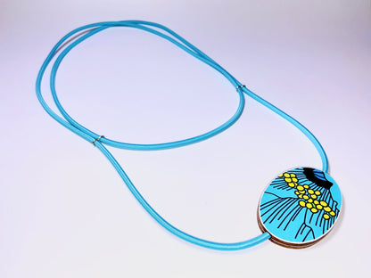 Tablewear elastic necklace  ~ Turquoise floral retro print