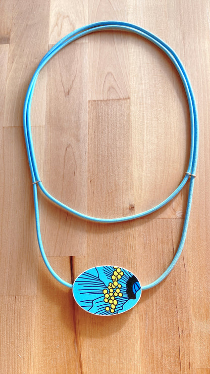 Tablewear elastic necklace  ~ Turquoise floral retro print