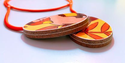 Tablewear elastic necklace 2 ~ Orange bird & flower