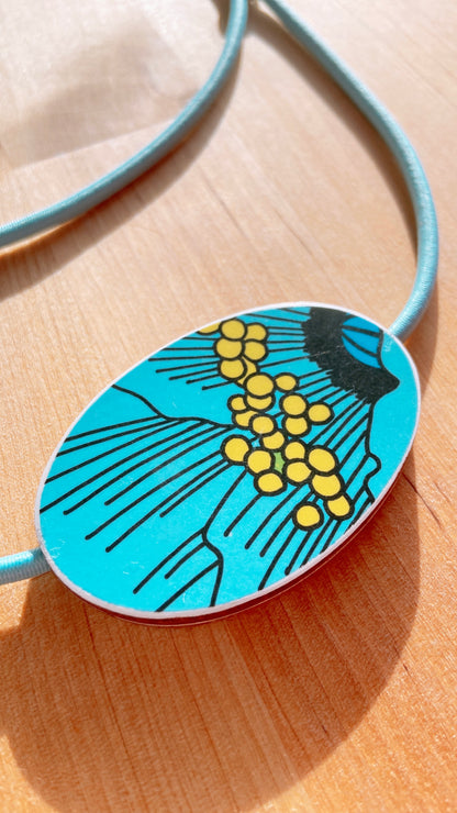 Tablewear elastic necklace  ~ Turquoise floral retro print